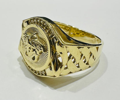 10K GOLD MEDUSA HEAD RING WITH WHITE SAPPHIRE- WEIGHT: 7.5gm