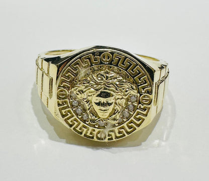 10K GOLD MEDUSA HEAD RING WITH WHITE SAPPHIRE- WEIGHT: 5.8gm