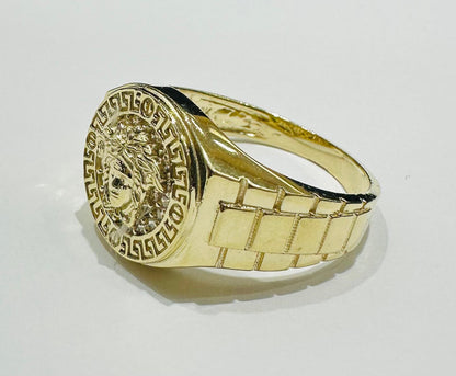 10K GOLD MEDUSA HEAD RING WITH WHITE SAPPHIRE- WEIGHT: 5.8gm
