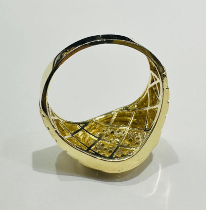 10K GOLD MEDUSA HEAD RING WITH WHITE SAPPHIRE- WEIGHT: 5.8gm