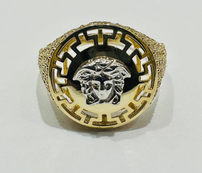 10K GOLD MEDUSA HEAD TWO TONED RING WITH WHITE SAPPHIRE- WEIGHT: 3.3gm