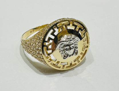 10K GOLD MEDUSA HEAD TWO TONED RING WITH WHITE SAPPHIRE- WEIGHT: 3.3gm