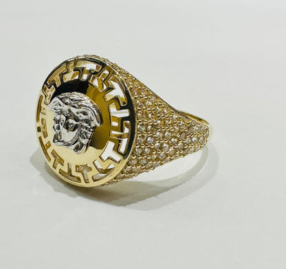 10K GOLD MEDUSA HEAD TWO TONED RING WITH WHITE SAPPHIRE- WEIGHT: 3.3gm