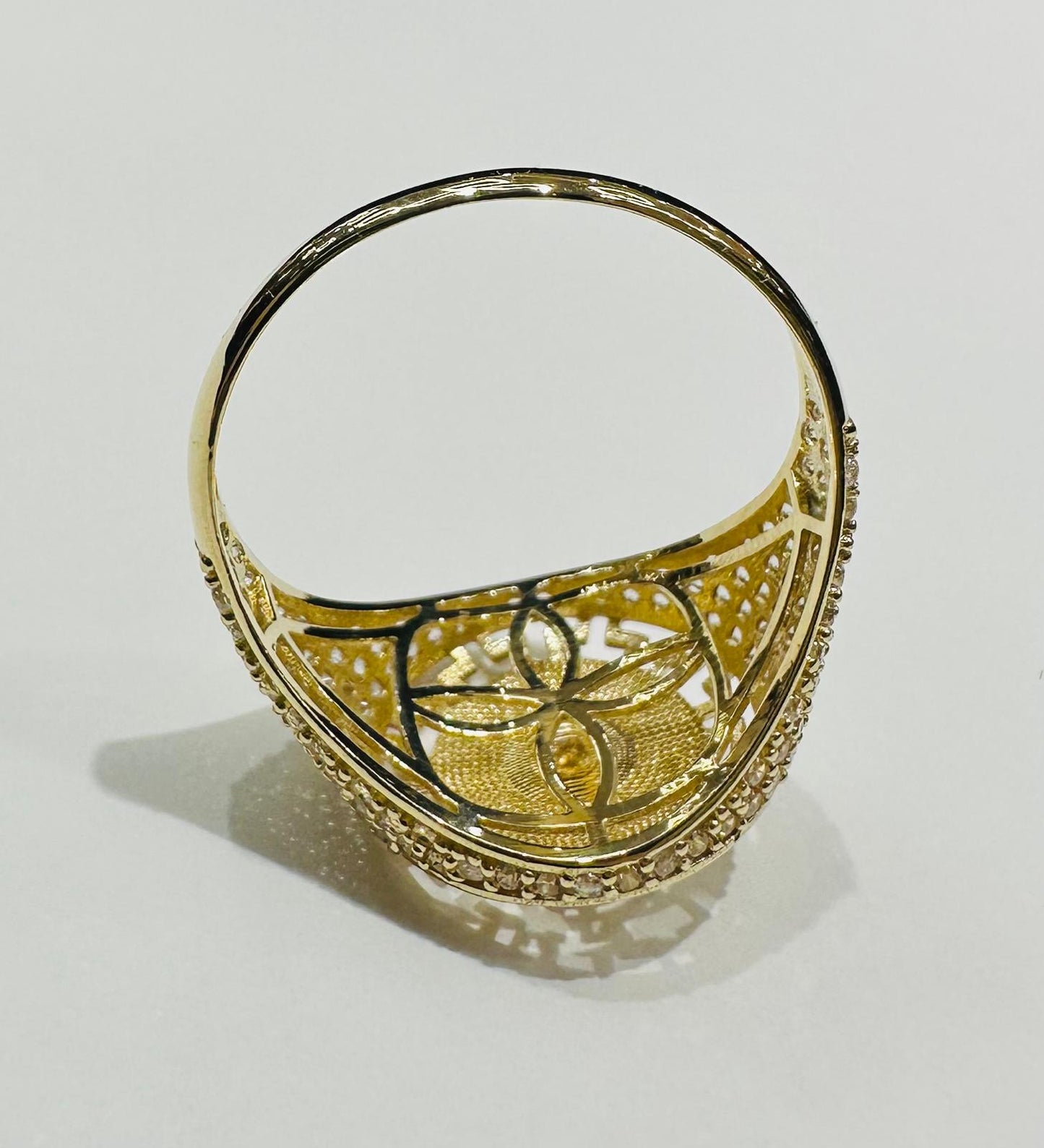 10K GOLD MEDUSA HEAD TWO TONED RING WITH WHITE SAPPHIRE- WEIGHT: 3.3gm