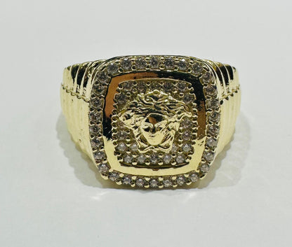10K GOLD MEDUSA HEAD RING WITH WHITE SAPPHIRE- WEIGHT: 6.7gm