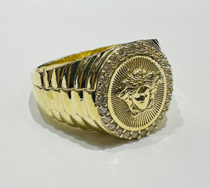 10K GOLD MEDUSA HEAD RING WITH WHITE SAPPHIRE- WEIGHT: 6.3gm