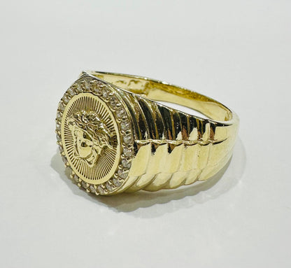 10K GOLD MEDUSA HEAD RING WITH WHITE SAPPHIRE- WEIGHT: 6.3gm
