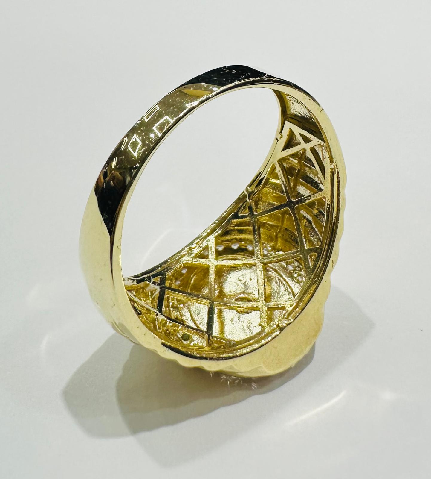 10K GOLD MEDUSA HEAD RING WITH WHITE SAPPHIRE- WEIGHT: 6.3gm