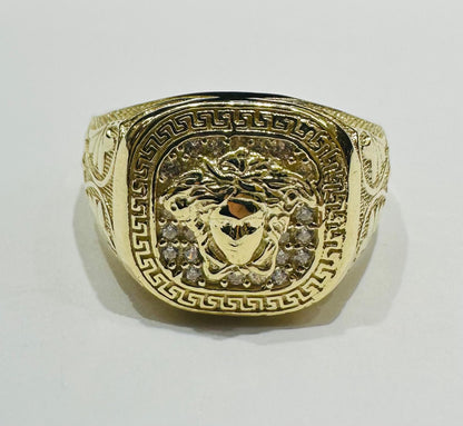 10K GOLD MEDUSA HEAD RING WITH WHITE SAPPHIRE- WEIGHT: 6.4gm