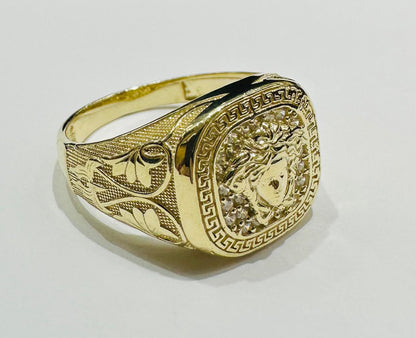 10K GOLD MEDUSA HEAD RING WITH WHITE SAPPHIRE- WEIGHT: 6.4gm