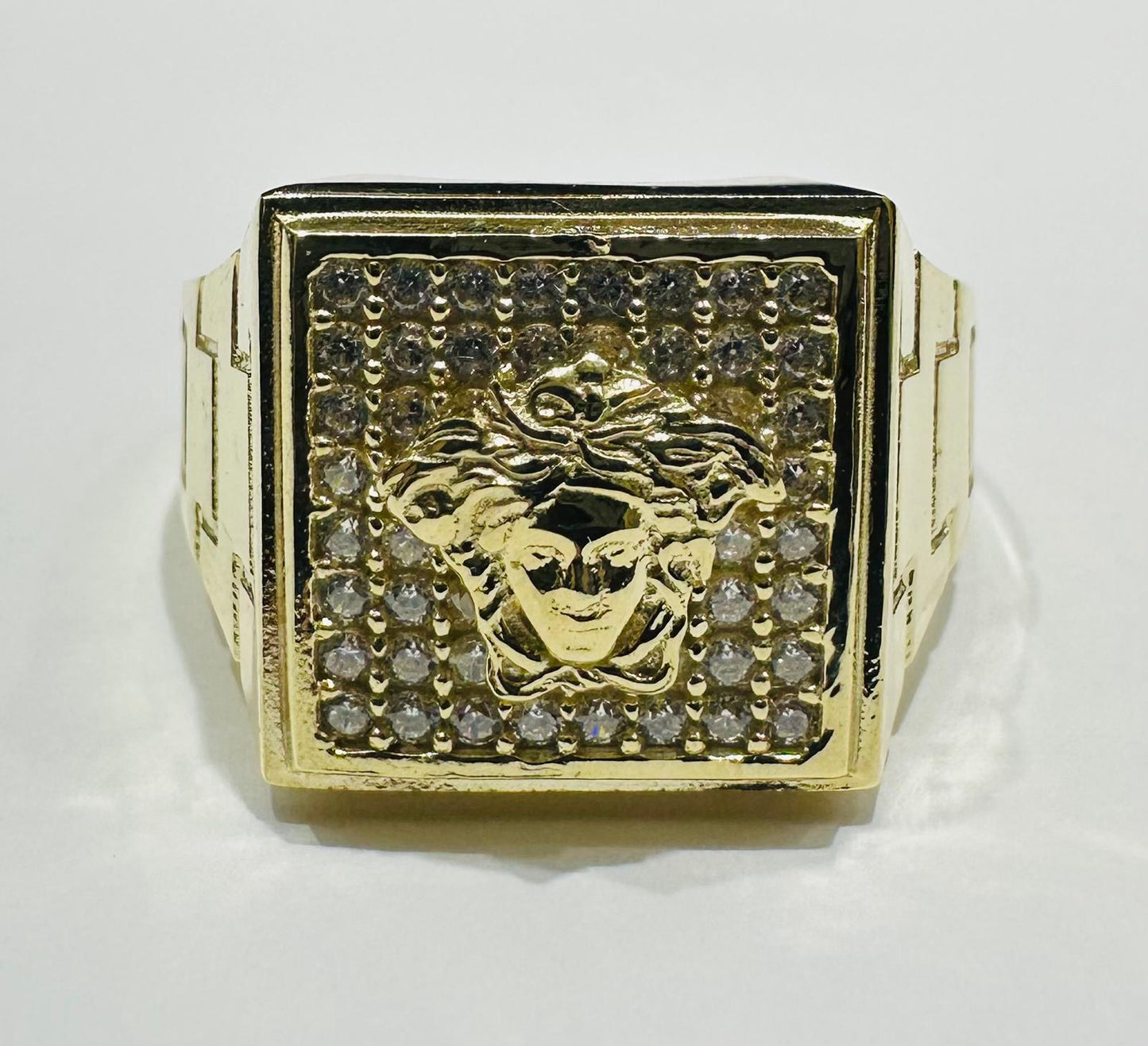 10K GOLD MEDUSA HEAD RING WITH WHITE SAPPHIRE- WEIGHT: 6.3gm