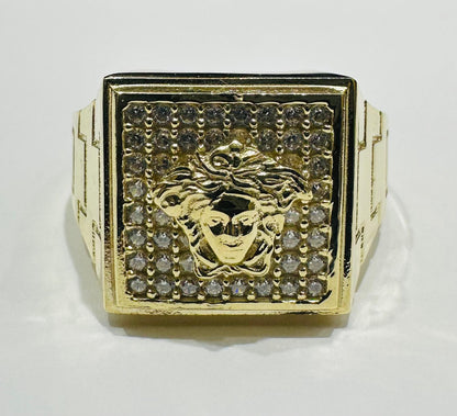10K GOLD MEDUSA HEAD RING WITH WHITE SAPPHIRE- WEIGHT: 6.3gm