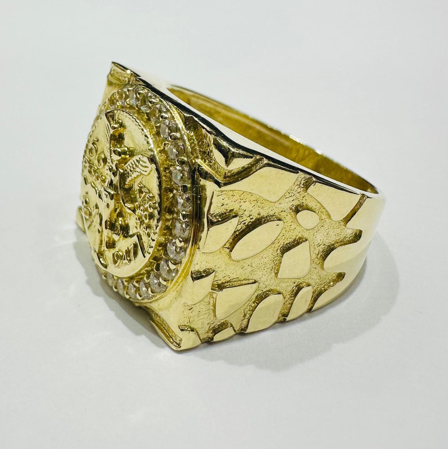 10K GOLD 50 PESOS CENTANARIO NUGGET RING- WEIGHT: 9.8gm