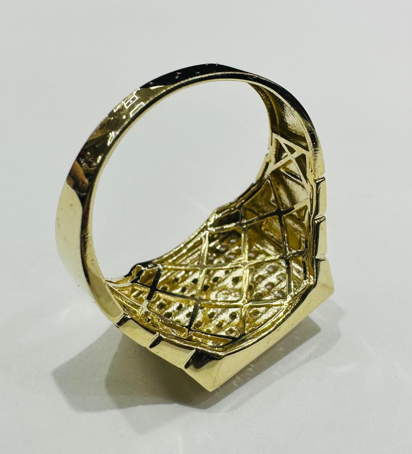 10K GOLD MEDUSA HEAD RING WITH WHITE SAPPHIRE- WEIGHT: 6.3gm
