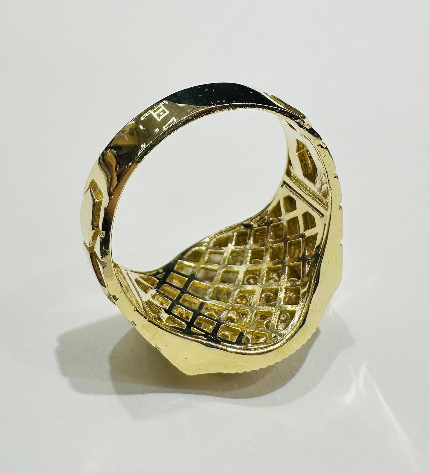 10K GOLD MEDUSA HEAD RING WITH WHITE SAPPHIRE- WEIGHT: 8.1gm