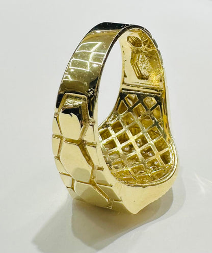 10K GOLD MEDUSA HEAD RING WITH WHITE SAPPHIRE- WEIGHT: 8.1gm
