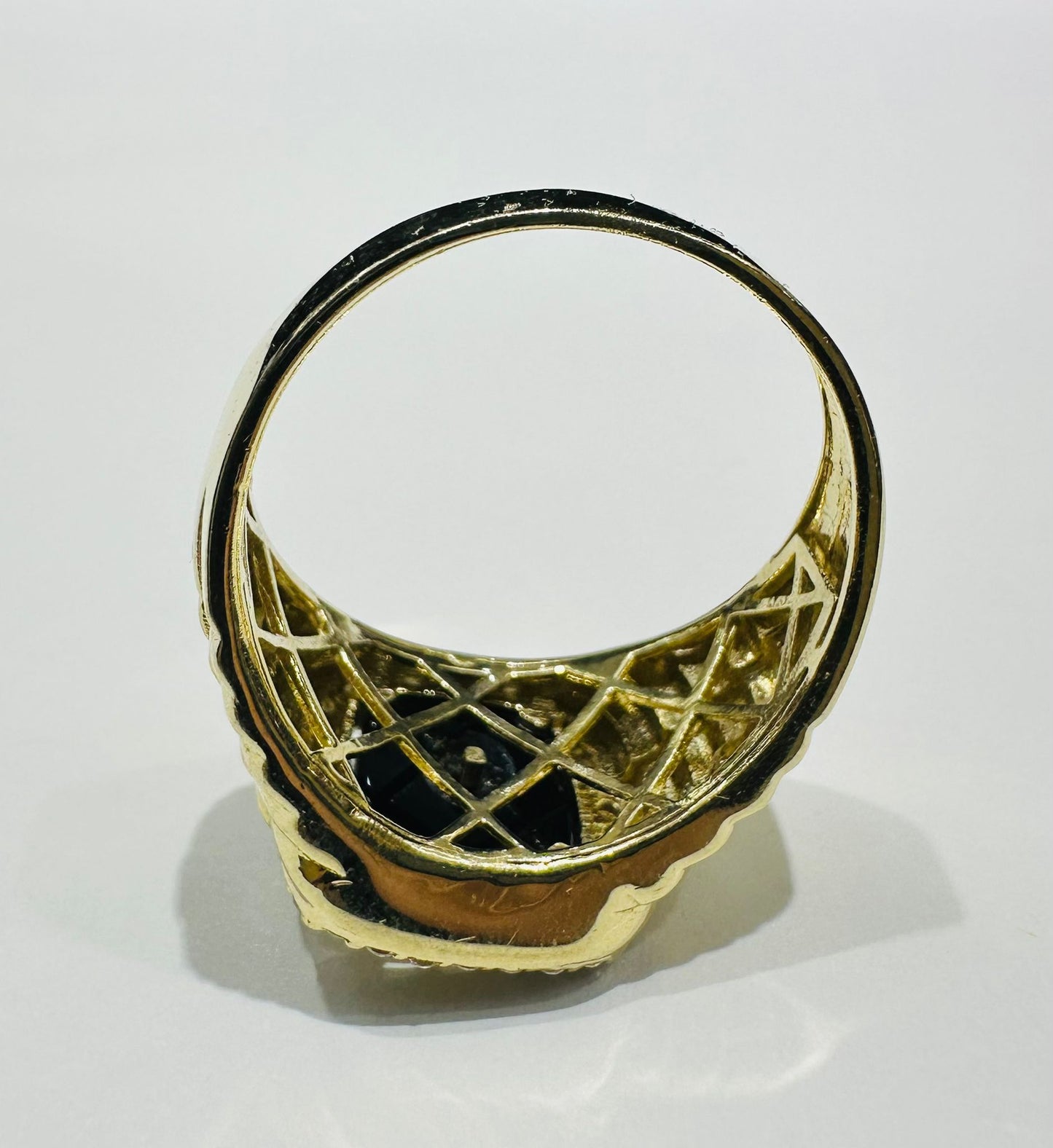 10K GOLD MEDUSA HEAD RING WITH WHITE SAPPHIRE- WEIGHT: 7.0gm