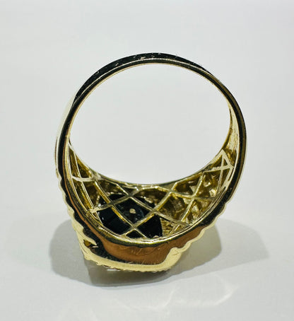 10K GOLD MEDUSA HEAD RING WITH WHITE SAPPHIRE- WEIGHT: 7.0gm