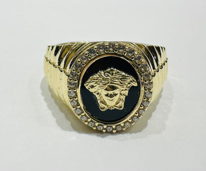 10K GOLD MEDUSA HEAD RING WITH WHITE SAPPHIRE- WEIGHT: 6.6gm