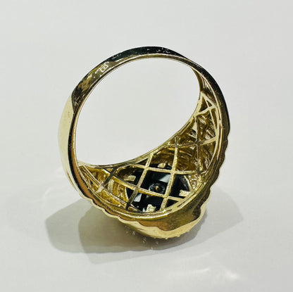 10K GOLD MEDUSA HEAD RING WITH WHITE SAPPHIRE- WEIGHT: 6.6gm