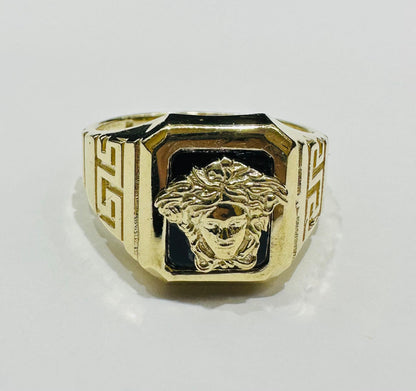 10K GOLD MEDUSA HEAD RING WITH WHITE SAPPHIRE- WEIGHT: 6.5gm
