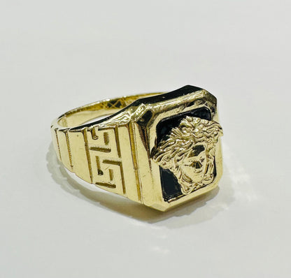 10K GOLD MEDUSA HEAD RING WITH WHITE SAPPHIRE- WEIGHT: 6.5gm