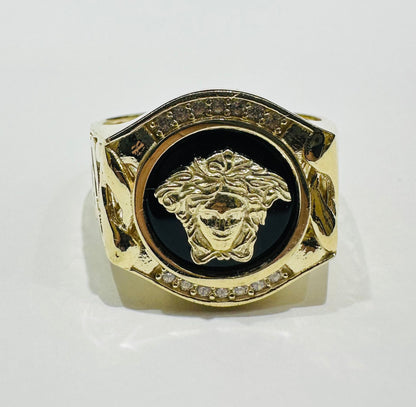10K GOLD MEDUSA HEAD RING WITH WHITE SAPPHIRE- WEIGHT: 7.7gm