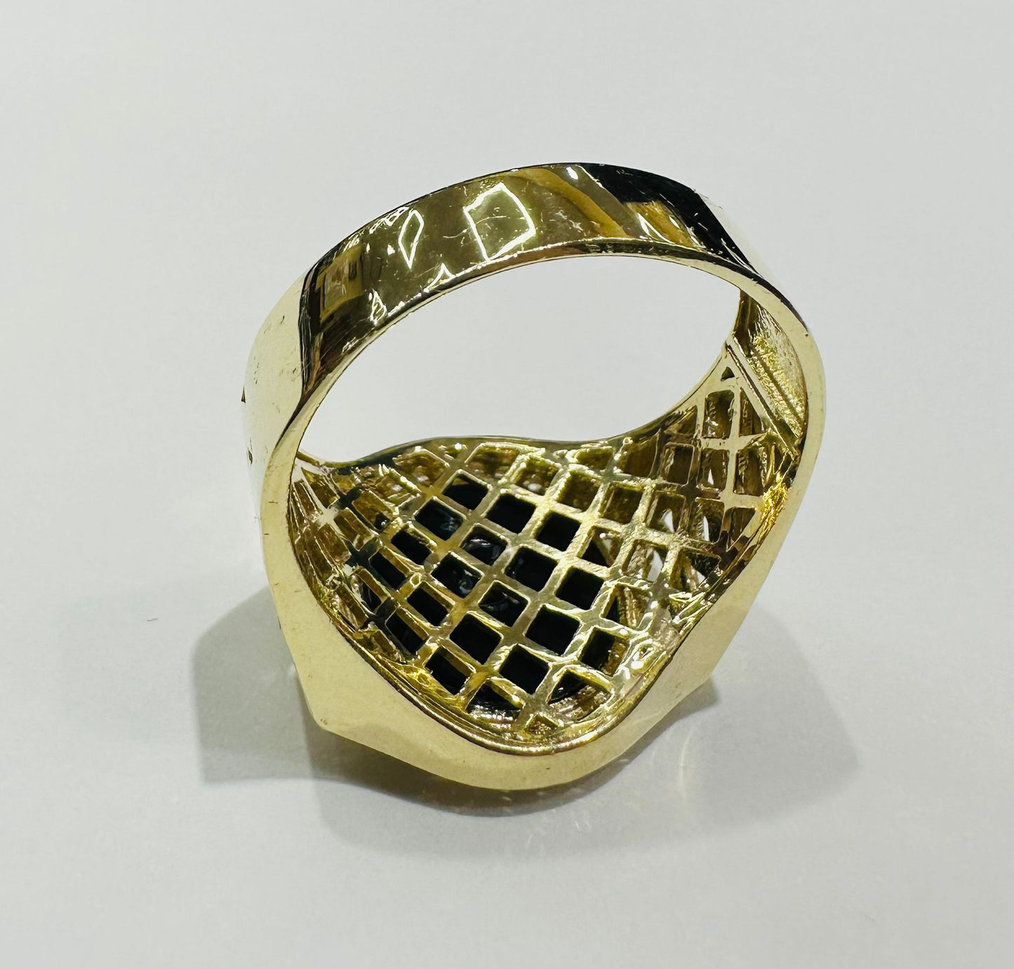 10K GOLD MEDUSA HEAD RING WITH WHITE SAPPHIRE- WEIGHT: 7.7gm
