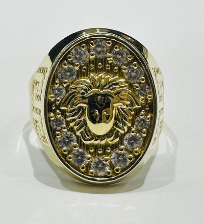10K GOLD MEDUSA HEAD RING WITH WHITE SAPPHIRE- WEIGHT: 4.5gm