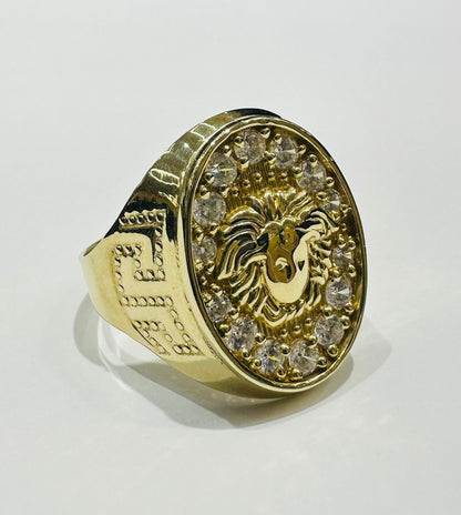 10K GOLD MEDUSA HEAD RING WITH WHITE SAPPHIRE- WEIGHT: 4.5gm