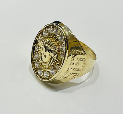 10K GOLD MEDUSA HEAD RING WITH WHITE SAPPHIRE- WEIGHT: 4.5gm