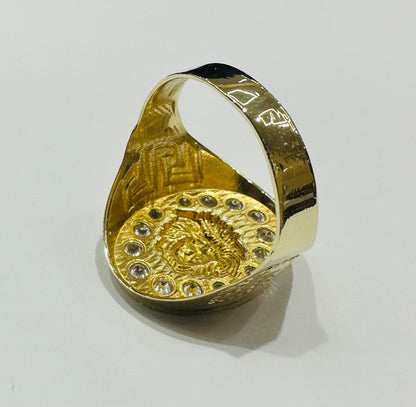 10K GOLD MEDUSA HEAD RING WITH WHITE SAPPHIRE- WEIGHT: 4.5gm