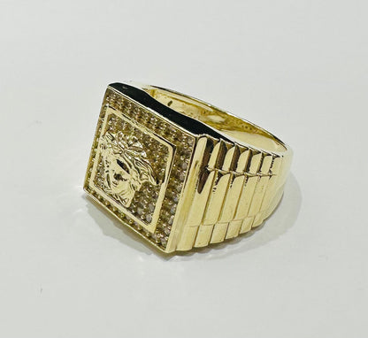 10K GOLD MEDUSA HEAD RING WITH WHITE SAPPHIRE- WEIGHT: 11.2gm