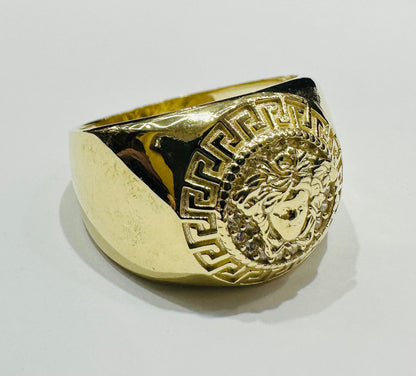 10K GOLD MEDUSA HEAD RING WITH WHITE SAPPHIRE- WEIGHT: 7.6gm