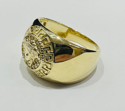 10K GOLD MEDUSA HEAD RING WITH WHITE SAPPHIRE- WEIGHT: 7.6gm