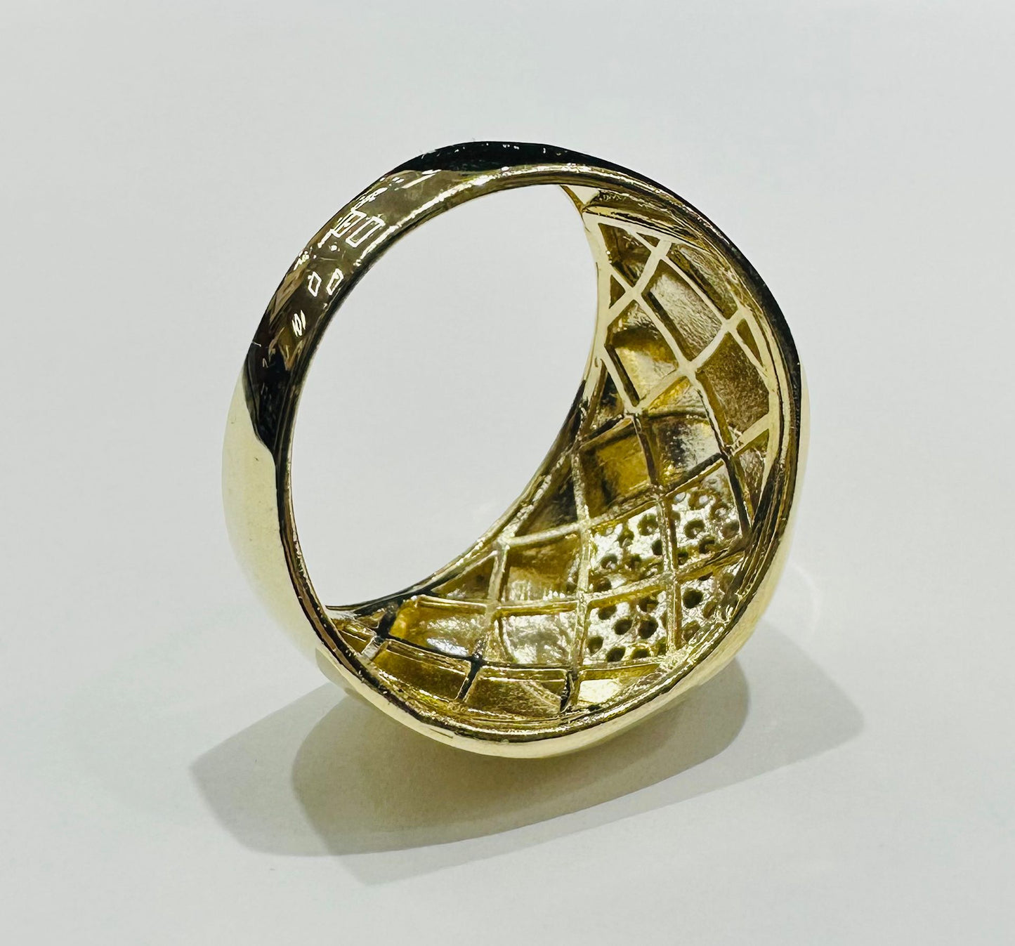 10K GOLD MEDUSA HEAD RING WITH WHITE SAPPHIRE- WEIGHT: 7.6gm
