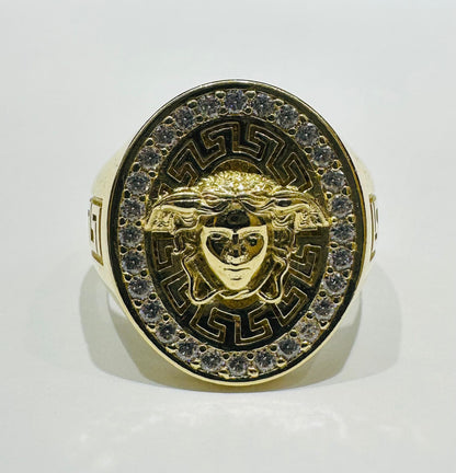 10K GOLD MEDUSA HEAD RING WITH WHITE SAPPHIRE- WEIGHT: 7.6gm