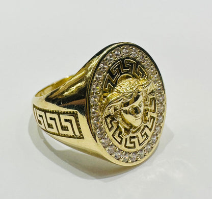 10K GOLD MEDUSA HEAD RING WITH WHITE SAPPHIRE- WEIGHT: 7.6gm