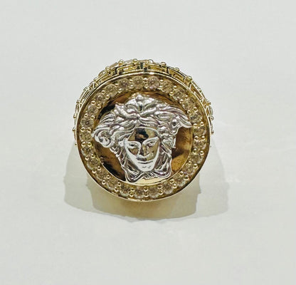 10K GOLD MEDUSA HEAD TWO TONED RING WITH WHITE SAPPHIRE- WEIGHT: 5.7gm