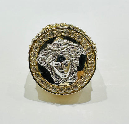 10K GOLD MEDUSA HEAD TWO TONED RING WITH WHITE SAPPHIRE- WEIGHT: 5.7gm