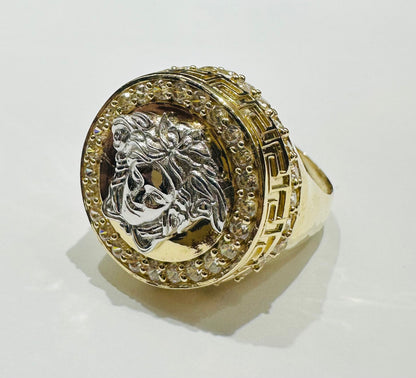 10K GOLD MEDUSA HEAD TWO TONED RING WITH WHITE SAPPHIRE- WEIGHT: 5.7gm