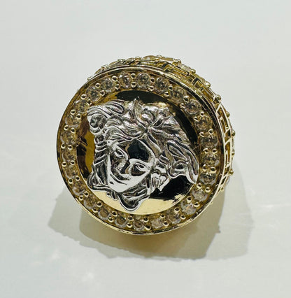 10K GOLD MEDUSA HEAD TWO TONED RING WITH WHITE SAPPHIRE- WEIGHT: 5.7gm