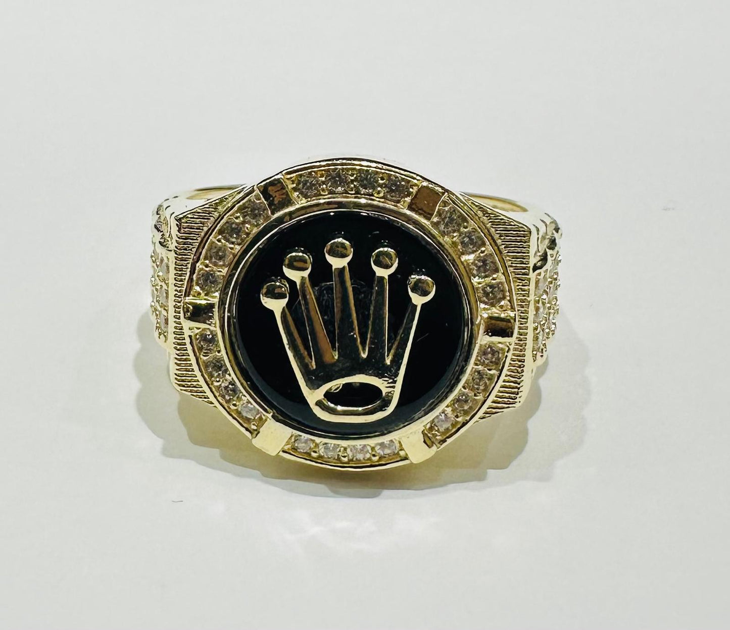 10K GOLD ROLEX RING WITH WHITE SAPPHIRE- WEIGHT: 7.9gm