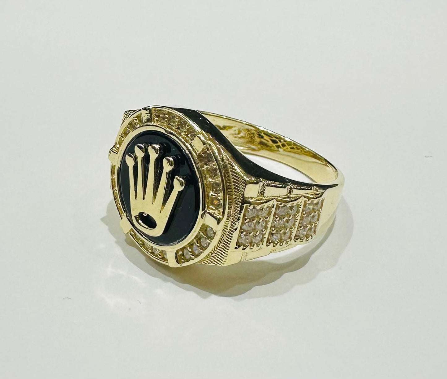 10K GOLD ROLEX RING WITH WHITE SAPPHIRE- WEIGHT: 7.9gm