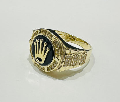 10K GOLD ROLEX RING WITH WHITE SAPPHIRE- WEIGHT: 7.9gm