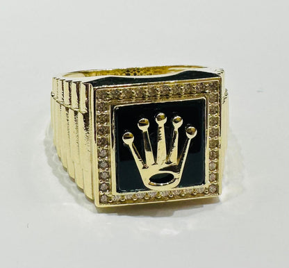 10K GOLD ROLEX RING WITH WHITE SAPPHIRE- WEIGHT: 10.7gm