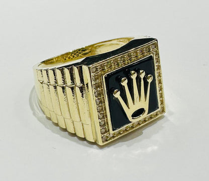 10K GOLD ROLEX RING WITH WHITE SAPPHIRE- WEIGHT: 10.7gm