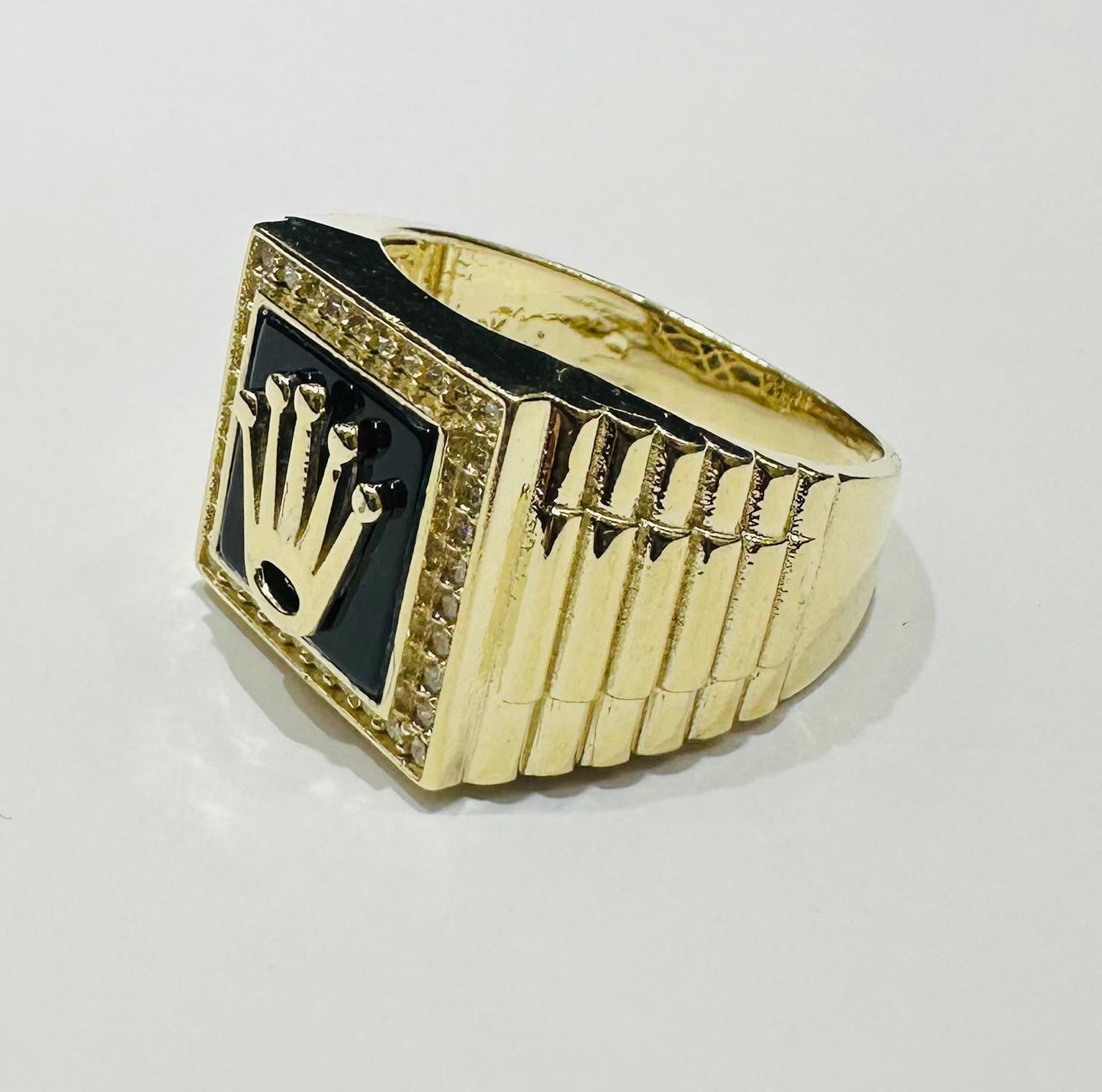 10K GOLD ROLEX RING WITH WHITE SAPPHIRE- WEIGHT: 10.7gm