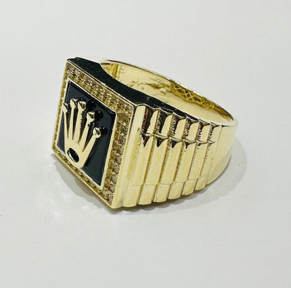10K GOLD ROLEX RING WITH WHITE SAPPHIRE- WEIGHT: 10.7gm