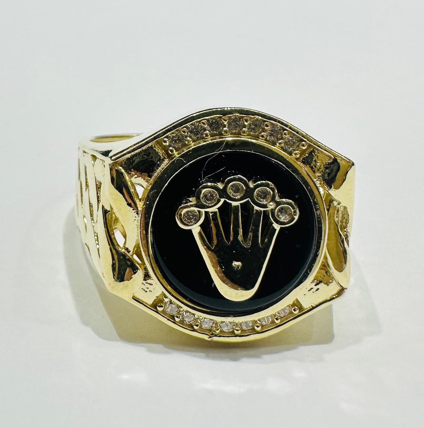 10K GOLD ROLEX RING WITH WHITE SAPPHIRE- WEIGHT: 7.8gm